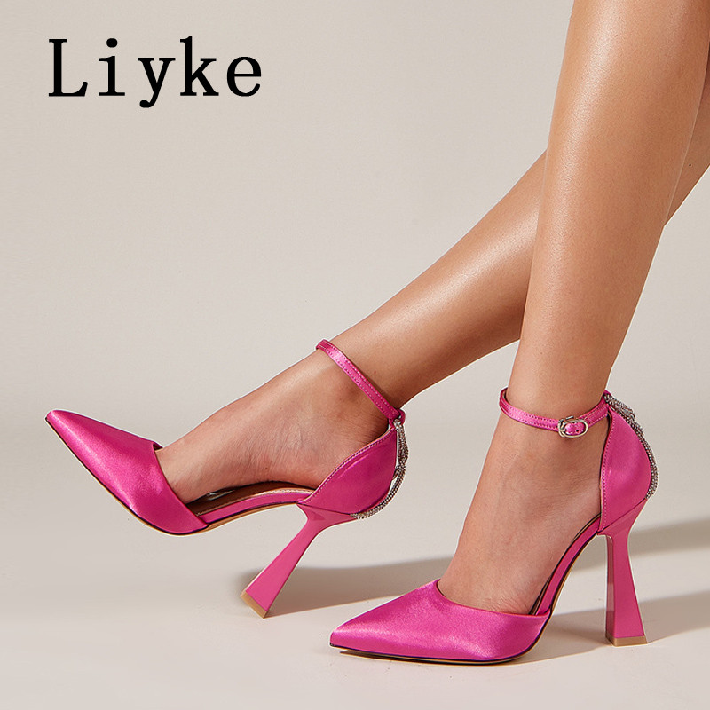 Dámske elegantné sandále s remienkom na platforme, jar/leto, nové, s kamienkami, s ostrou špičkou a vysokým podpätkom, Tacones Mujer