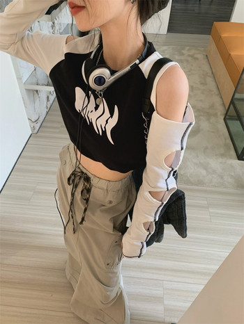 Kpop Fashion 2023 Contrast Crop Tshirt Γυναικεία Y2K Μακρυμάνικο μπλουζάκι Καλοκαιρινό Harajuku Casual Streetwear Sexy Slim Crop Top