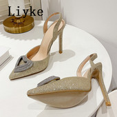Liyke Nove modne dizajnerske štikle u obliku srca s kopčom i vještim dijamantom Cipele za vjenčanje i bankete Ženske cipele sa šljokicama od kristala Zlatne sandale