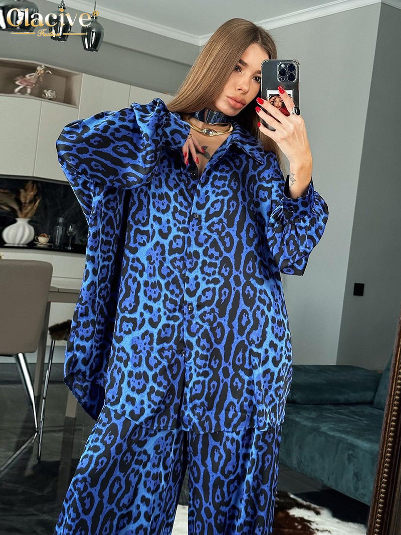 Dámske elegantné blúzky s dlhým rukávom a vysokým pásom s voľnou potlačou, dvojdielne outfity Clavice Fashion