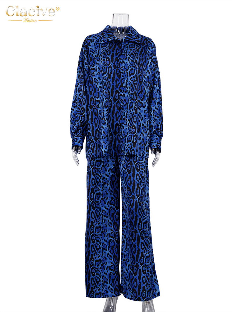 Dámske elegantné blúzky s dlhým rukávom a vysokým pásom s voľnou potlačou, dvojdielne outfity Clavice Fashion