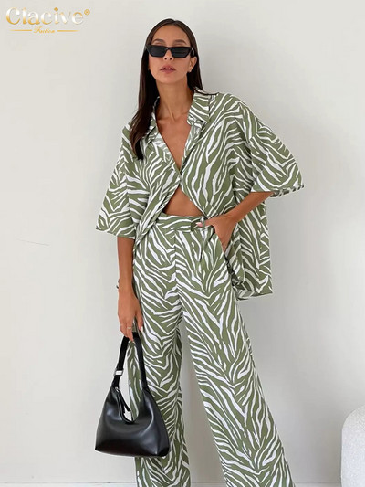 Clacive Ljetni široki kompleti od 2 komada s zebrastim printom Ženska odjeća 2023. Elegantne majice kratkih rukava koji odgovaraju Ženski komplet hlača visokog struka