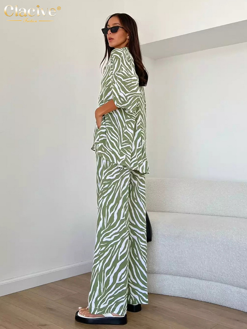 Clacive Ljetni široki kompleti od 2 komada s zebrastim printom Ženska odjeća 2023. Elegantne majice kratkih rukava koji odgovaraju Ženski komplet hlača visokog struka