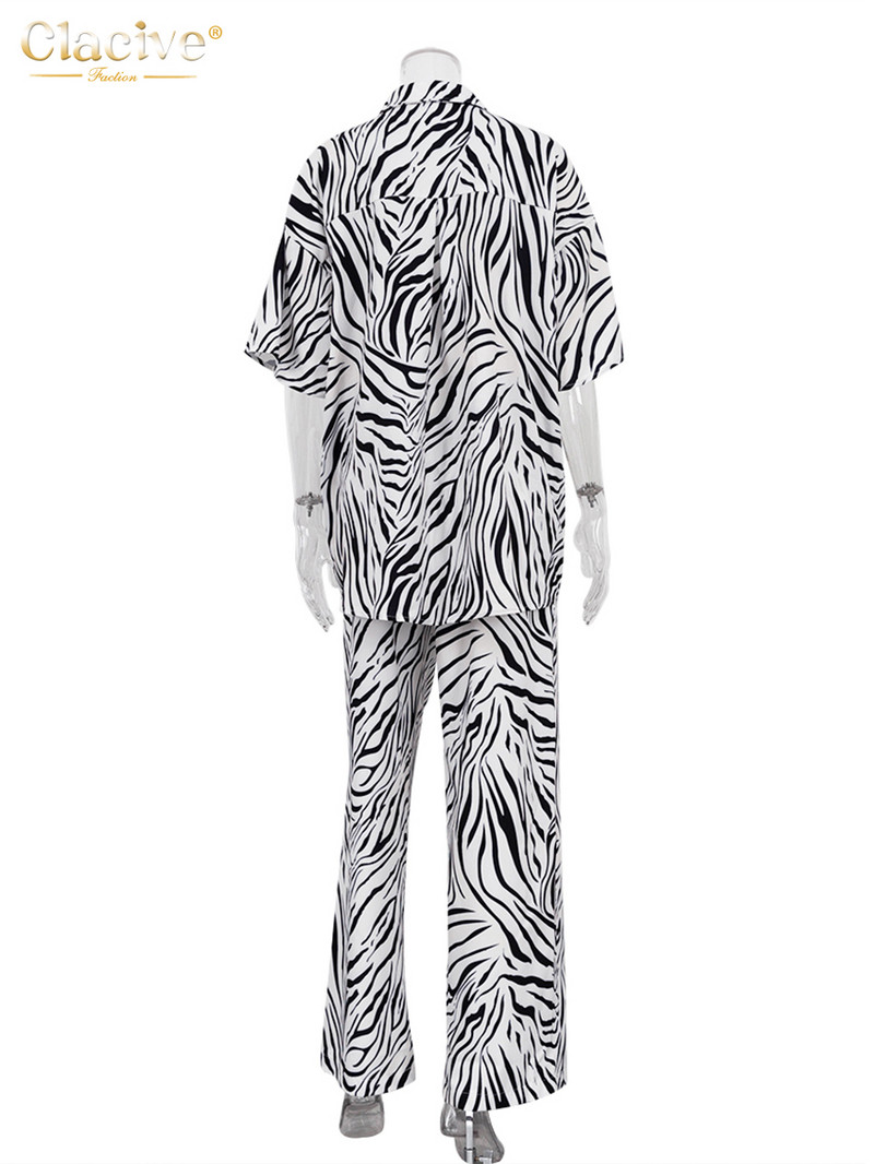 Clacive Ljetni široki kompleti od 2 komada s zebrastim printom Ženska odjeća 2023. Elegantne majice kratkih rukava koji odgovaraju Ženski komplet hlača visokog struka