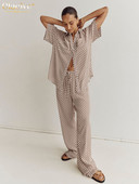 Dámska letná blúzka s krátkym rukávom, dvojdielna súprava, elegantná voľná potlač, nohavice, módny stredne pásový oblek so širokými nohavicami