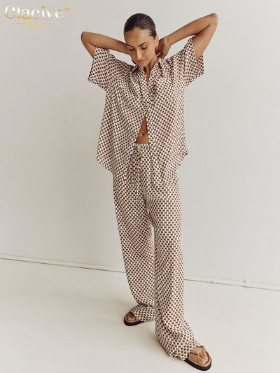 Dámska letná blúzka s krátkym rukávom, dvojdielna súprava, elegantná voľná potlač, nohavice, módny stredne pásový oblek so širokými nohavicami