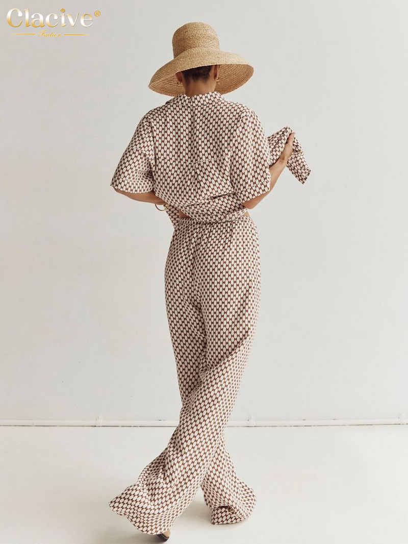 Dámska letná blúzka s krátkym rukávom, dvojdielna súprava, elegantná voľná potlač, nohavice, módny stredne pásový oblek so širokými nohavicami