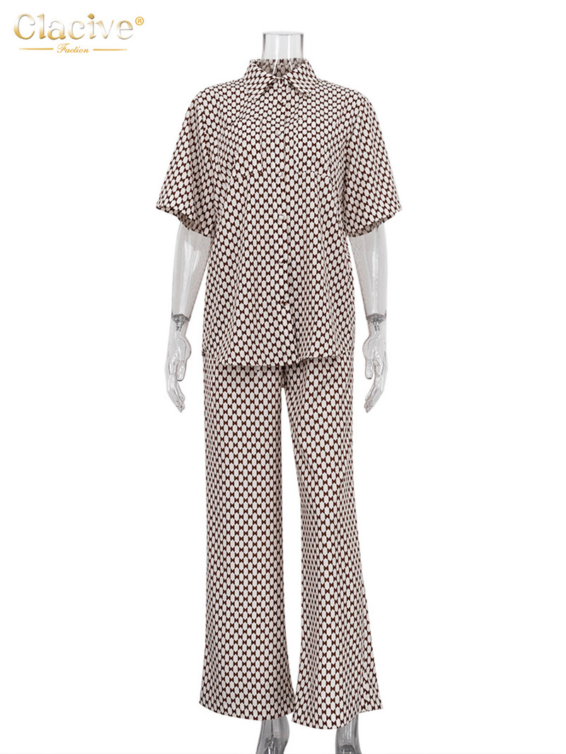 Dámska letná blúzka s krátkym rukávom, dvojdielna súprava, elegantná voľná potlač, nohavice, módny stredne pásový oblek so širokými nohavicami