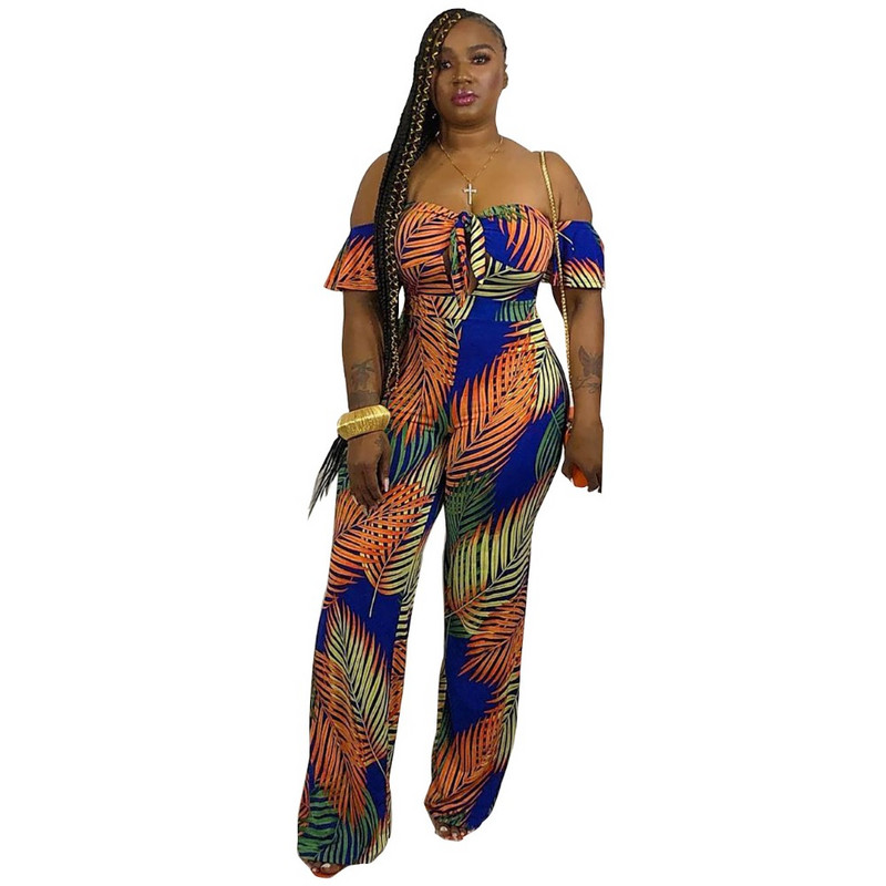 INMOTENG Sexy dámske letné overaly s odhalenými ramenami a potlačou listov, vianočné overaly, široké nohavice, dlhé nohavice, boho overal s krátkym rukávom