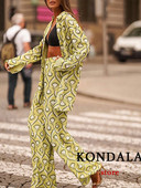 KONDALA 2022 Vintage zeleno geometrijsko žensko odijelo Prevelike duge košulje Ženske i duge hlače širokih nogavica visokog struka Ležerni ženski kompleti