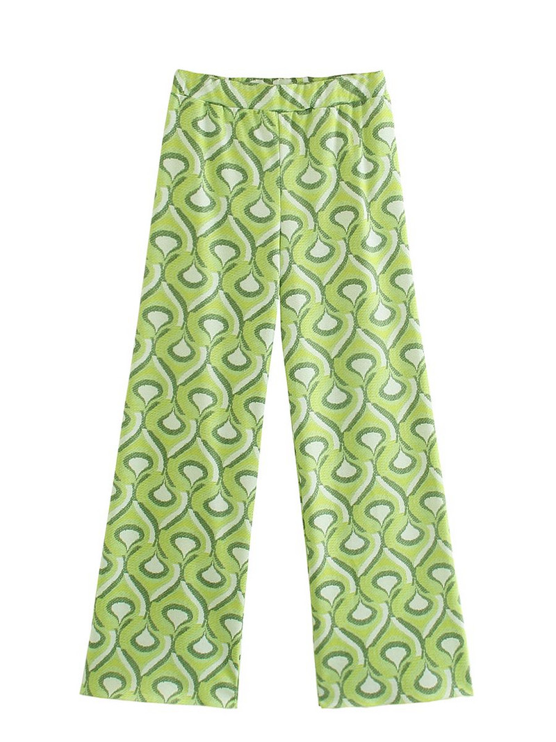 KONDALA 2022 Vintage zeleno geometrijsko žensko odijelo Prevelike duge košulje Ženske i duge hlače širokih nogavica visokog struka Ležerni ženski kompleti