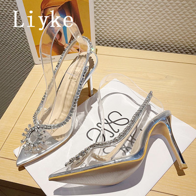 Liyke 2023, sandale subțiri cu toc înalt pentru femei, modă, cu vârf ascuțit, PVC, transparente, pentru femei, pantofi stiletto cu curele de cristal