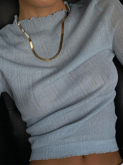 Jesenné elegantné priehľadné tričká s dlhým rukávom a výstrihom pre ženy 2023, módne streetwear, sexi tričká, slim oblečenie