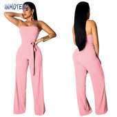 INMOTENG Kombinezon širokih nogavica s otvorenim ramenima Ženski modni seksi kombinezon s bandageom Vestidos Ljeto, ležerni bodi kombinezon XXL