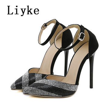 Liyke Big Size 42 Rhinestone Pumps Γυναικεία πέδιλα Σέξι κρυστάλλινα μυτερά δάχτυλα με ψηλοτάκουνα παπούτσια για πάρτι Zapatos Mujer