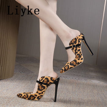 Liyke Fashion Πόρπη Γυναικείο λουρί Pumps Σανδάλια Λεοπάρ στάμπα με μυτερά δάχτυλα Stiletto Ψηλοτάκουνα Mules Παντόφλες Φόρεμα για πάρτι