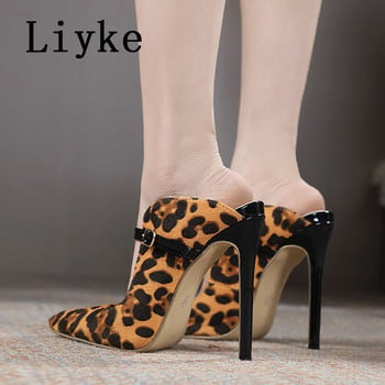 Liyke Fashion Πόρπη Γυναικείο λουρί Pumps Σανδάλια Λεοπάρ στάμπα με μυτερά δάχτυλα Stiletto Ψηλοτάκουνα Mules Παντόφλες Φόρεμα για πάρτι