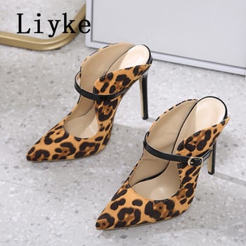 Liyke Fashion Πόρπη Γυναικείο λουρί Pumps Σανδάλια Λεοπάρ στάμπα με μυτερά δάχτυλα Stiletto Ψηλοτάκουνα Mules Παντόφλες Φόρεμα για πάρτι