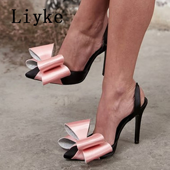 Liyke Секси обувки с високи токчета с високи токчета с остри пръсти Дамски дизайнерски обувки с широка пеперуда с гръб Лятно парти Сватбени обувки Сандали