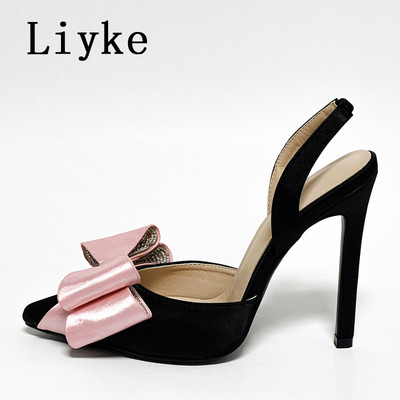 Dámske sexy sandále s ostrou špičkou a jehlovým podpätkom, veľké motýlie uzly, dizajnérske topánky s remienkom vzadu, letné, párty, svadobné, lodičky