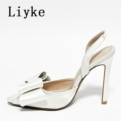 Dámske sexy sandále s ostrou špičkou a jehlovým podpätkom, veľké motýlie uzly, dizajnérske topánky s remienkom vzadu, letné, párty, svadobné, lodičky