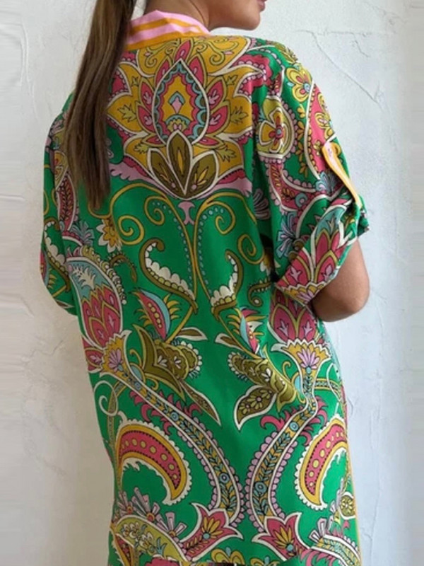 Komplet kratkih hlačica s printom za plažu Ženski 2-dijelni ležerni ženski kompleti kratkih rukava s otvorenim ovratnikom Ljeto 2023. Žensko odijelo širokih nogavica