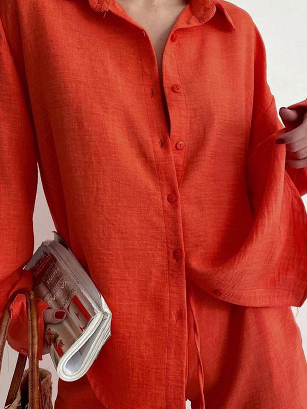 Ocazional ținută pentru femei, cu un singur piept, cu guler răsturnat, cămăși cu mânecă lungă și pantaloni harem cu dantelă elastică.