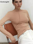 Sumuyoo Splice Slim Fit Ženska majica dugih rukava Proljeće Jesen Modna šik poludolčevita Osnovna majica ulične majice