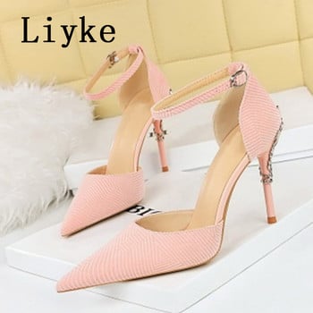 Liyke New Fashion Metal Design Stiletto Slingback Sandals Дамски помпи Пролетни остри пръсти Класически обувки на висок ток Мулета Дамски обувки