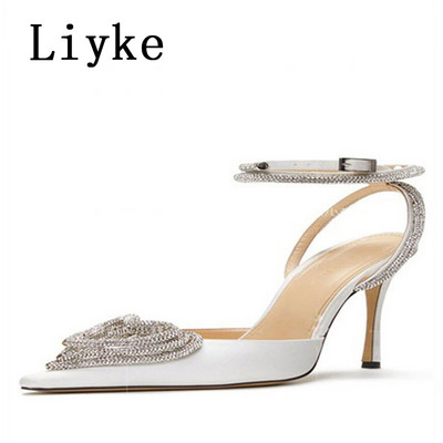 Liyke Vjenčanice za ljetnu zabavu Ženske cipele na cipele Elegantne ružičaste visoke potpetice Ženske cipele s štiklama u obliku srca s kristalnom kopčom