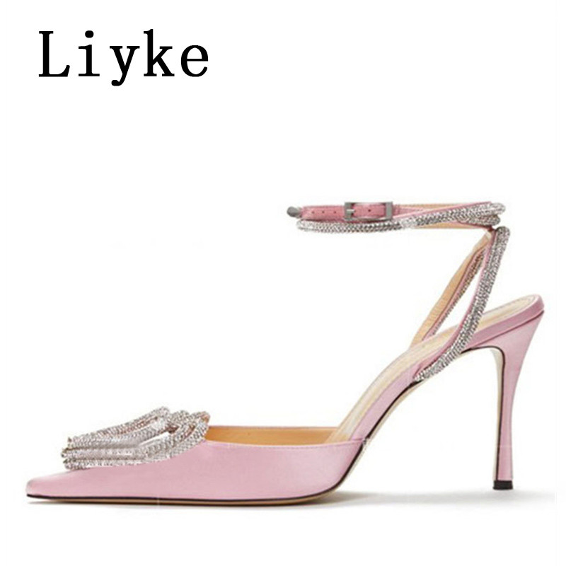 Liyke Vjenčanice za ljetnu zabavu Ženske cipele na cipele Elegantne ružičaste visoke potpetice Ženske cipele s štiklama u obliku srca s kristalnom kopčom