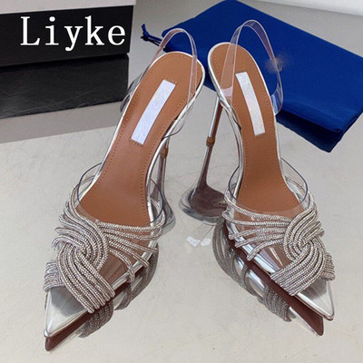 Liyke proljeće jesen 2023., ženske srebrne visoke potpetice, seksi špicasti vrhovi, prozirne salonke, sandale, vjenčane cipele s dijamantima, štikle