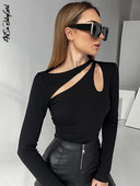 Dámske tričko s dlhým rukávom, čierne, s vykrojenými rukávmi, jesenné a zimné oblečenie, jednofarebné, základné, modré, streetwear, biele, crop topy