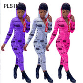 Visoko modne majice s kapuljačom Ženski kombinezon Punih rukava Kombinezoni s novinskim printom za žene Body Mujer