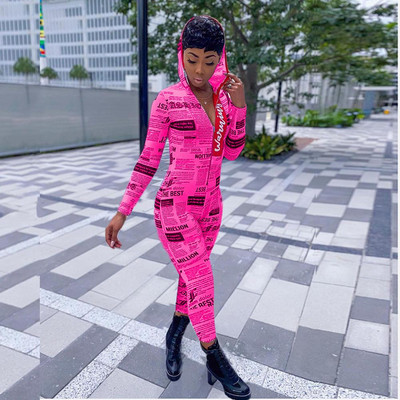 Visoko modne majice s kapuljačom Ženski kombinezon Punih rukava Kombinezoni s novinskim printom za žene Body Mujer