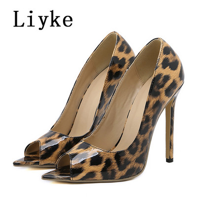 Liyke New Sexy imprimeu leopard din piele cu vârf deschis 12 cm tocuri înalte femei pompe rochie de petrecere de vară pantofi stiletto cu pantofi mărimea 42