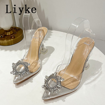 Liyke, украсени с катарама със страз, дамски сватбени обувки с високи токчета, модни меки PVC прозрачни сандали, летни обувки за парти