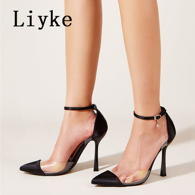 Liyke Tocuri înalte negre pentru femei, sexy, confortabile, din satin, cu pompe cu vârf ascuțit, sandale, pentru femei, pentru petrecerea de vară, pantofi de bal, pantofi stiletto, 2023