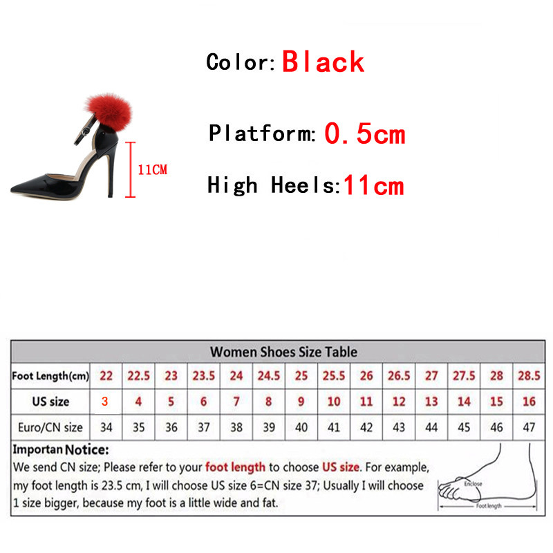 Liyke crne visoke potpetice za žene 2023. Modne pahuljasto krznene ljetne sandale Ženske cipele sa šiljatim prstima s kopčom i kopčom Cipele na štikle