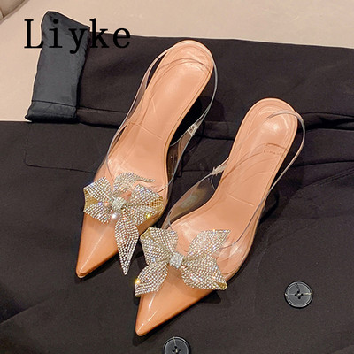 Liyke PVC prozirne ženske salonke Modne kristalne mašne sa vještim dijamantima Cipele za vjenčanje Elegantne sandale na visoku petu