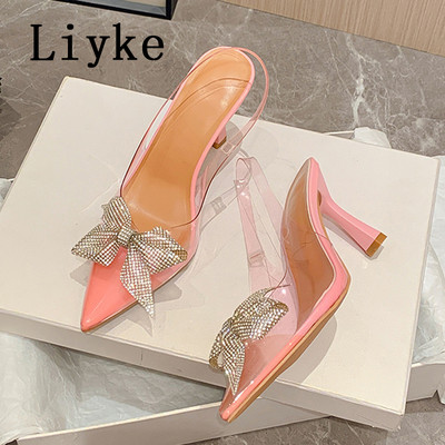 Liyke PVC prozirne ženske salonke Modne kristalne mašne sa vještim dijamantima Cipele za vjenčanje Elegantne sandale na visoku petu