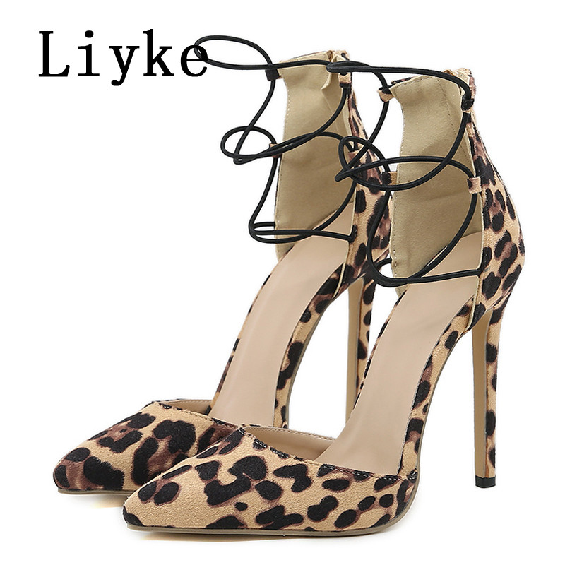 Liyke Modni brend Zip Cipele s leopard uzorkom Ženske cipele Seksi špicasti vrhovi 12 cm Mule cipele s visokim potpeticama Sandale na štikle Mujer