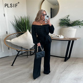 Jesenný a zimný nový najpredávanejší overal s dlhým rukávom a odhalenými ramenami, módny temperamentný šnurovací overal s vreckom v páse