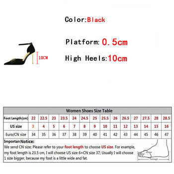 Liyke Размер 34-40 Секси кристална метална катарама Заострени пръсти Стилети с високи токчета Обувки с гръб Сандали Черна каишка на глезена Дамски помпи