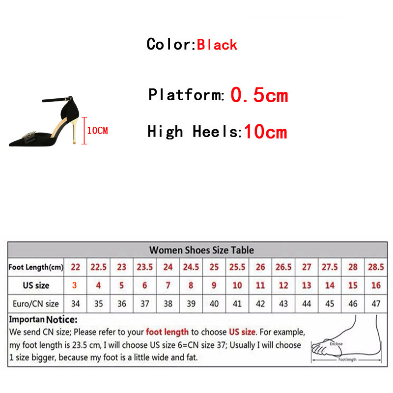 Liyke, veličina 34-40, seksi kristalna metalna kopča, šiljati vrh, visoke potpetice, cipele na remen, sandale, crni remen za gležnjeve, ženske cipele