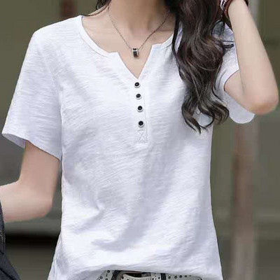 Ženska bluza Odjeća Majica kratkih rukava s v-izrezom Proljeće Ljeto Opuštena velika bijela kratkih rukava Jednobojne, elegantne ležerne majice