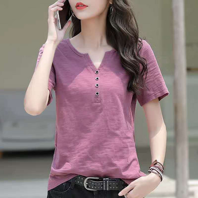 Ženska bluza Odjeća Majica kratkih rukava s v-izrezom Proljeće Ljeto Opuštena velika bijela kratkih rukava Jednobojne, elegantne ležerne majice