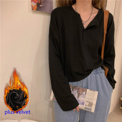 Tricouri cu mânecă lungă pentru femei, elegante, simplu, cu design pur, cu nasturi, retro, toamnă, tricouri pentru femei, top, îmbrăcăminte pentru femei, stil BF