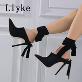 Liyke 2023 Nove ženske salonke Sandale Seksi špicasti vrhovi Gležnjaci Križ na vezanje Visoke potpetice Ženske cipele za striptizete Mule Štikle