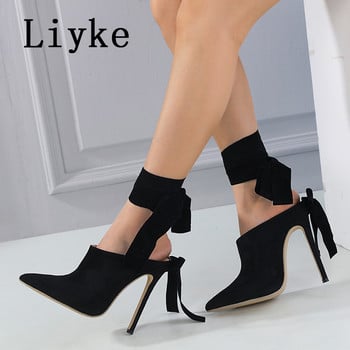 Liyke 2023 New Women Pumps σανδάλια Σέξι μυτερό σταυρό στον αστράγαλο με κορδόνια ψηλοτάκουνα Γυναικεία πάρτι Stripper Παπούτσια Mules Stiletto